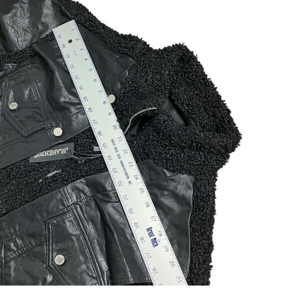 Blank NYC Jacket S Black Sherpa Oversized Vegan Leather Trucker Funnel Zip Comfy - Picture 9 of 14